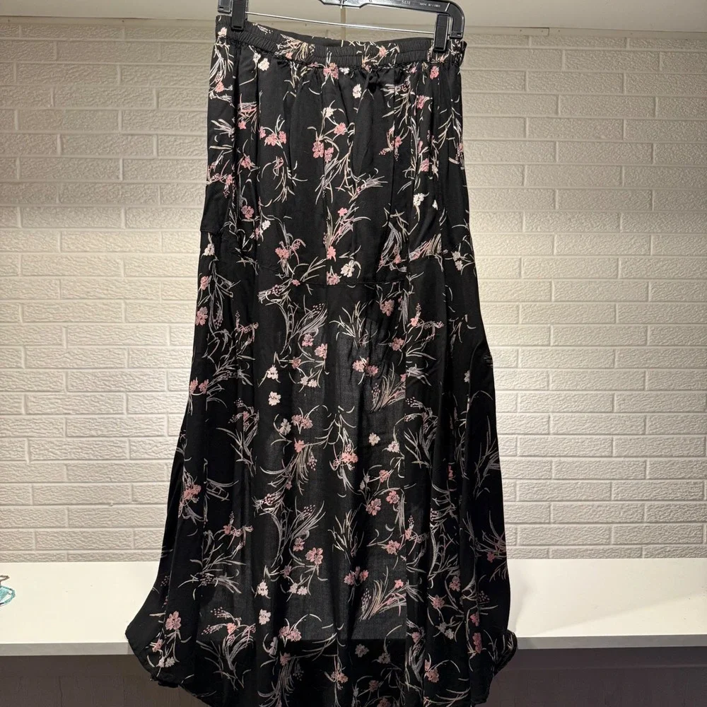 Angie Black Floral High Low Skirt Maxi Womens Large Rayon - Picture 3 of 4
